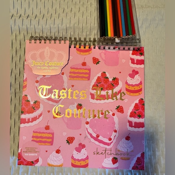 Juicy Couture Sketchbook with Colored Pencils NWT pink cupcake 100 sheets - Picture 2 of 4